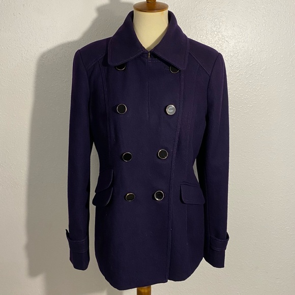 Express Jackets & Blazers - Express Purple Wool-Blend Double Breasted Pea Coat Women’s Size L